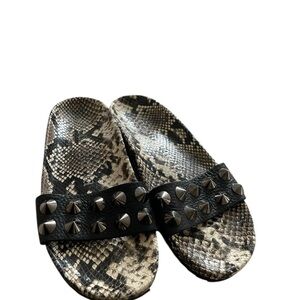 Pedro Garcia Black and Cream Snake Print Slides Women Size 7.5